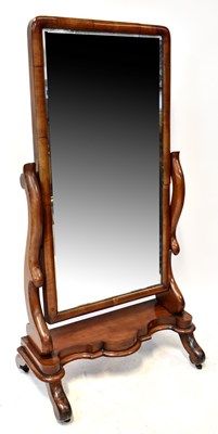 Lot 62 - A 19th century walnut cheval mirror, with...