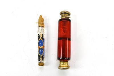 Lot 1510 - A Victorian cranberry glass double end scent...