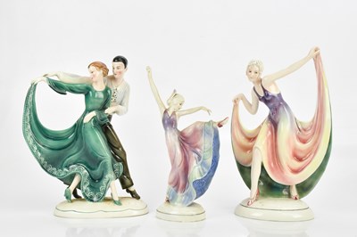 Lot 434 - KATZHUTTE; three Art Deco porcelain figures,...