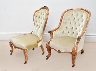 Lot 1153 - A Victorian walnut lounge chair and spoon back...
