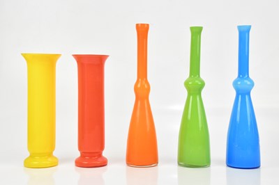 Lot 283 - Five Scandinavian art glass vases, each with...