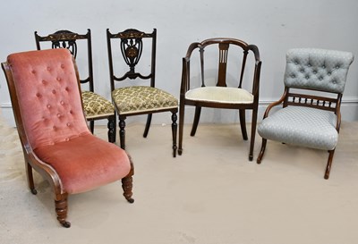 Lot 1253 - A Victorian slipper chair upholstered in a...