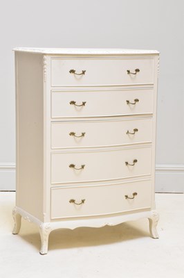 Lot 1136 - A modern cream painted chest of five long...