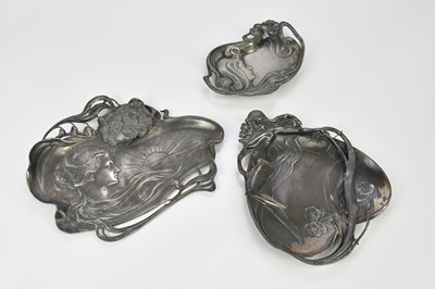 Lot 157 - WMF; three Art Nouveau pewter dishes, the...
