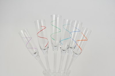Lot 200 - Six contemporary hand-blown Champagne flutes,...