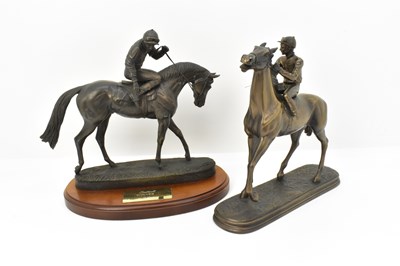 Lot 689 - HORSE RACING; two bronzed resin figures of...