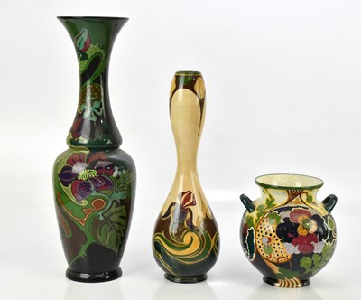 Lot 490 - GOUDA; three large Dutch art pottery vases,...
