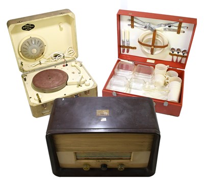 Lot 253 - HMV; a vintage bakelite radio, together with a...