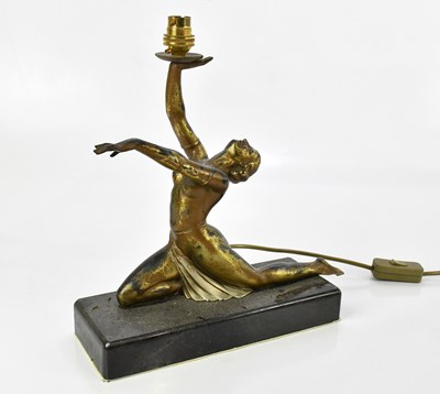 Lot 88 - An Art Deco bronzed spelter figural table lamp...