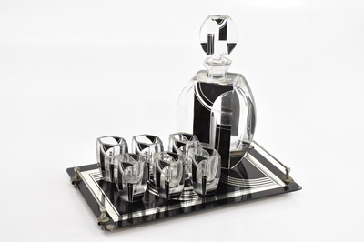 Lot 298 - An Art Deco black and clear glass drinking set...