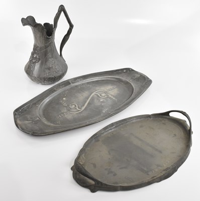Lot 112 - KAYSERZINN; an Arts and Crafts pewter jug of...