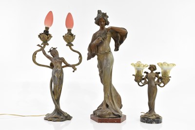 Lot 106 - An Art Nouveau bronzed spelter figure of a...