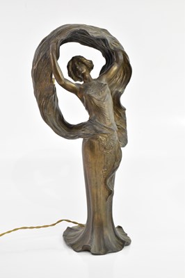 Lot 341 - An Art Nouveau bronze spelter figural table...