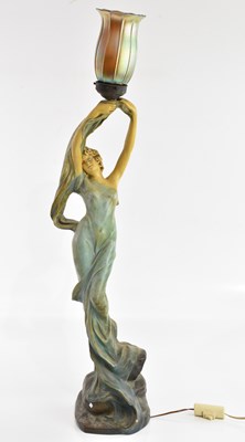 Lot 342 - An Arts Nouveau painted plaster figural lamp...