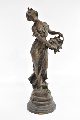 Lot 327 - AFTER FLORA; an Art Nouveau bronzed spelter...