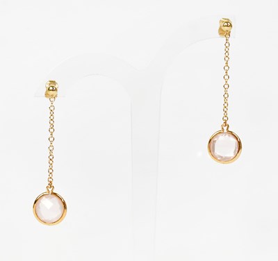Lot 1361 - A pair of 18ct yellow gold drop earrings set...