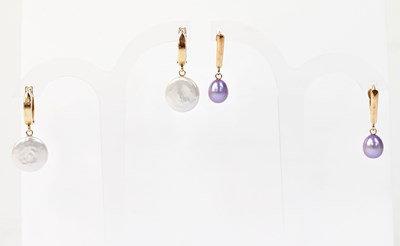 Lot 1364 - A pair of 14ct yellow gold hoop earrings set...
