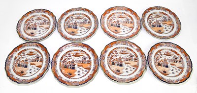 Lot 586 - Eight 19th century Ironstone plates, decorated...