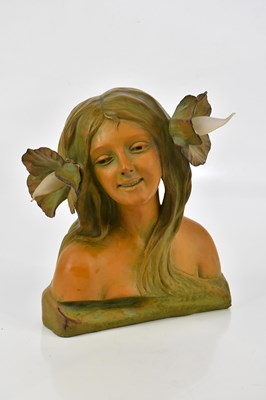 Lot 123 - An Art Nouveau terracotta table lamp formed as...