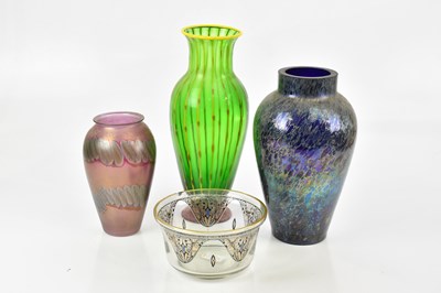 Lot 259 - MURANO; a large glass vase with yellow linear...