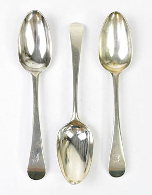 Lot 1091 - Three hallmarked silver spoons, length 20cm,...
