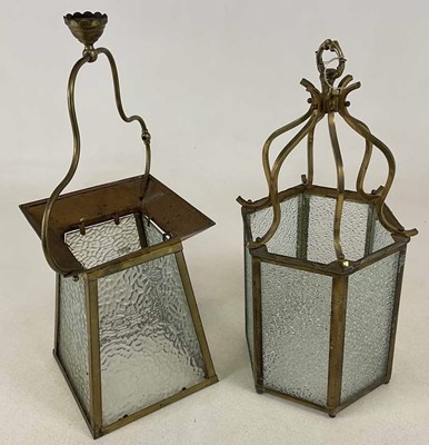 Lot 643 - Two mid 20th century brass and textured glass...