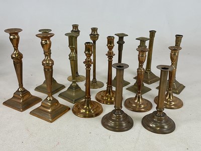 Lot 215 - Eight pairs of 19th century brass and copper...