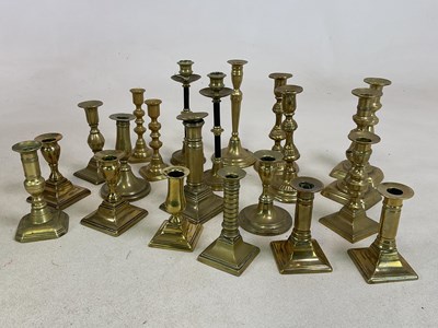 Lot 213 - Six pairs of 19th century turned brass...