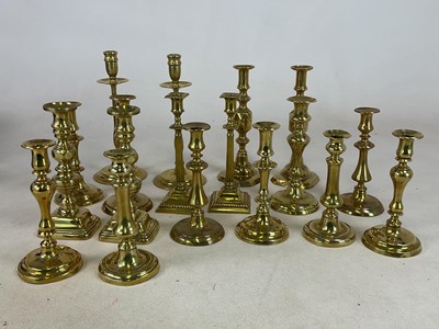 Lot 187 - Several pairs of 19th century brass...