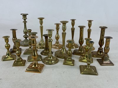 Lot 210 - Several pairs of 19th century brass...