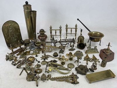 Lot 216 - A quantity of metalware including brass half...