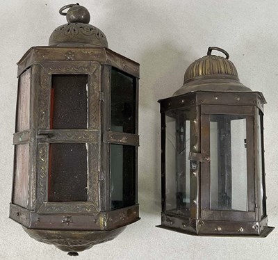 Lot 636 - An Arts and Crafts brass and glass hall...