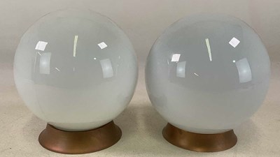 Lot 652 - A pair of white opaque glass ceiling lights,...