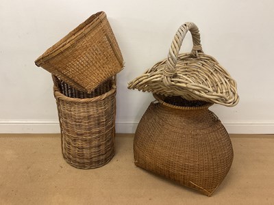 Lot 766 - Four various wicker and reed woven baskets of...
