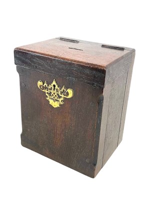 Lot 37 - A heavy oak church collections box with a...