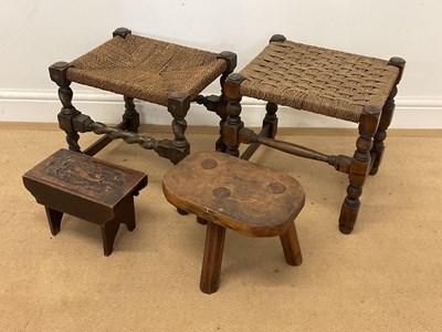 Lot 753 - Four various stools, two with woven seats,...