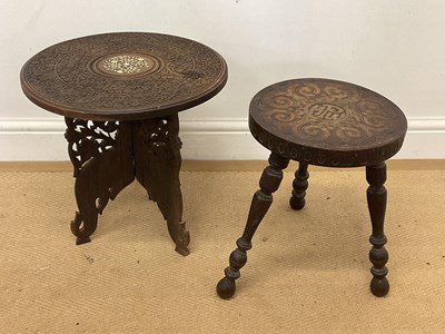 Lot 755 - A hardwood carved Indian table, height 39cm,...
