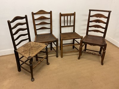 Lot 784 - Four 19th century oak chairs, three with...