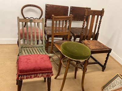 Lot 758 - Seven various oak and mahogany dining chairs,...