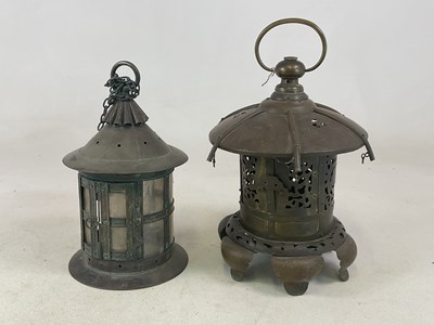 Lot 650 - Two Arts and Crafts ceiling lights, heights...
