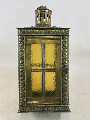 Lot 646 - An Arts and Crafts embossed brass ceiling...