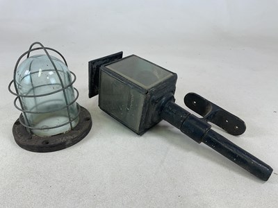 Lot 658 - A bulkhead lamp, height 25cm, and a carriage...