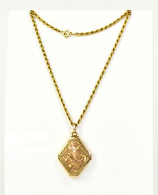 Lot 1443 - A large 9ct yellow gold diamond-shaped locket...