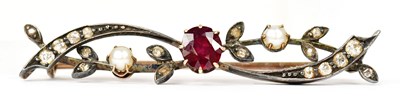 Lot 1401 - A yellow metal brooch set with pearls,...