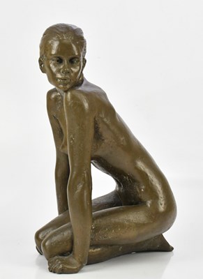 Lot 1497 - A 20th century cast bronze of kneeling nude...