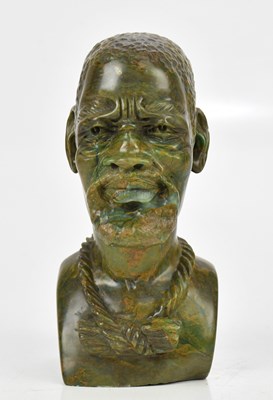 Lot 1504 - CALEB SAMHERE; a carved soapstone male bust,...