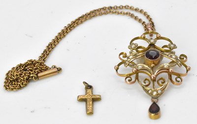 Lot 517 - An Edwardian 9ct yellow gold garnet and seed...