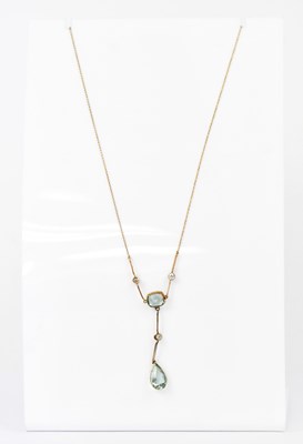 Lot 1432 - A 15ct yellow gold necklace set with two pale...