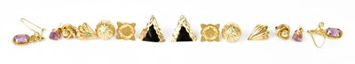 Lot 1383 - Four pairs of 9ct yellow gold earrings,...