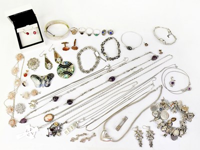Lot 1508 - A quantity of silver jewellery, to include a...
